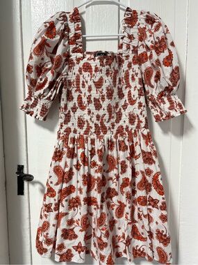 Everlily Puff Sleeve Smocked Floral Paisley mini dress size large